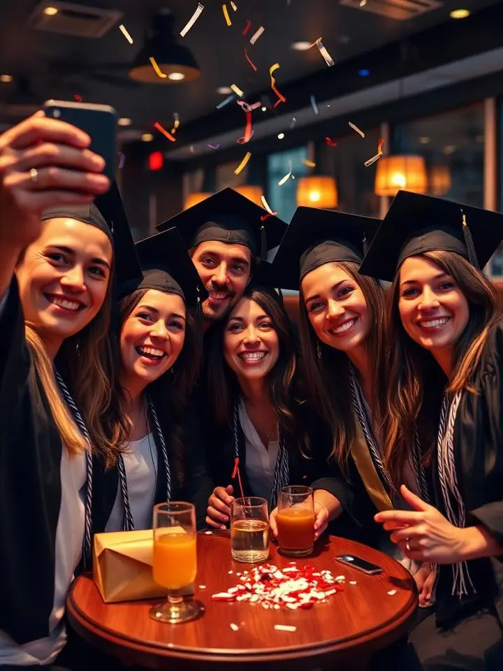 Graduation group selfie with confetti